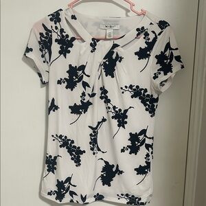 White House Black Market Black Floral on White Tee